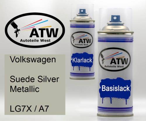 Volkswagen, Suede Silver Metallic, LG7X / A7: 400ml Sprühdose + 400ml Klarlack - Set, von ATW Autoteile West.